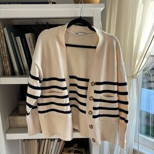 Zara cream striped sweater cardigan